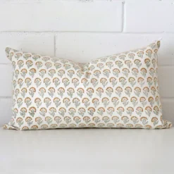 Gorgeous designer rectangle cushion in a COLOUR colour. It has a charming floral style.