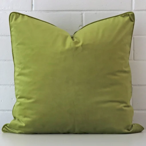 A bold velvet cushion in a sleek large size with a green tone of colour.