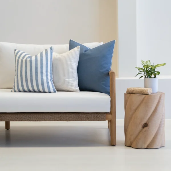3 outdoor couch cushions from the horizon cove set displayed on a seat.