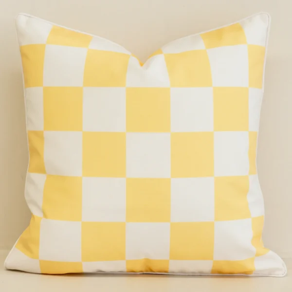 Isla Lemon Yellow Waterproof Check Outdoor Cushion Cover