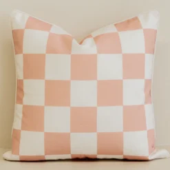 Isla Pink Waterproof Check Outdoor Cushion Cover