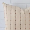 Close up image of top corner of this large striped cushion. This shows the designer fabric up close.