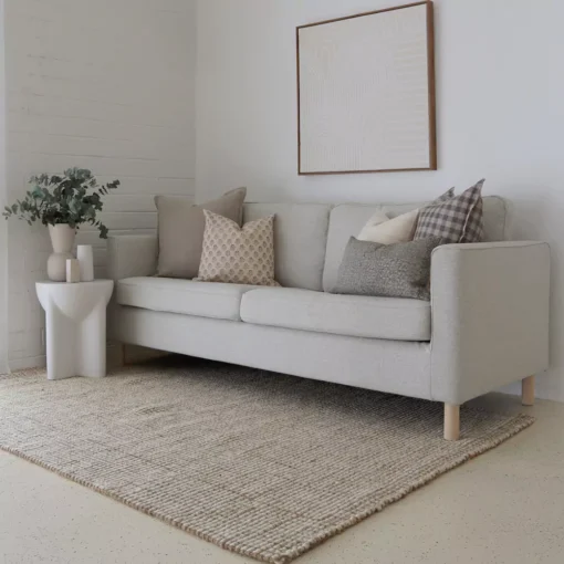 The sophisticated Jude sofa cushions, a collection of 5 designer cushions looks lovely on a light grey sofa.