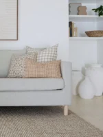 The Lennox sofa cushions set's five meticulously chosen designer cushions embellish the grey sofa with style and sophistication.