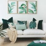 Lush leaf cushions styled in a tropical themed room