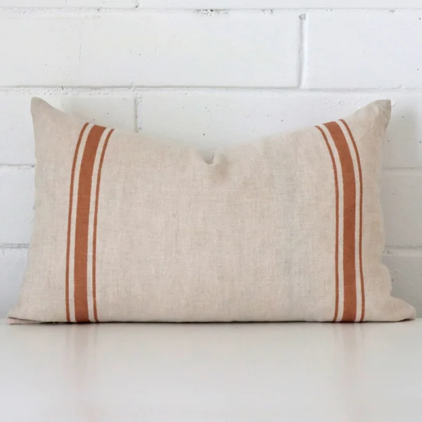 Lyla Linen Terracotta Striped Cushion Cover - Rectangle