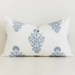 Mia Linen Light Blue Patterned Cushion Cover - Rectangle