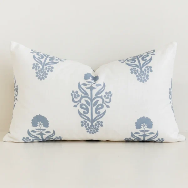 Mia Linen Light Blue Patterned Cushion Cover - Rectangle