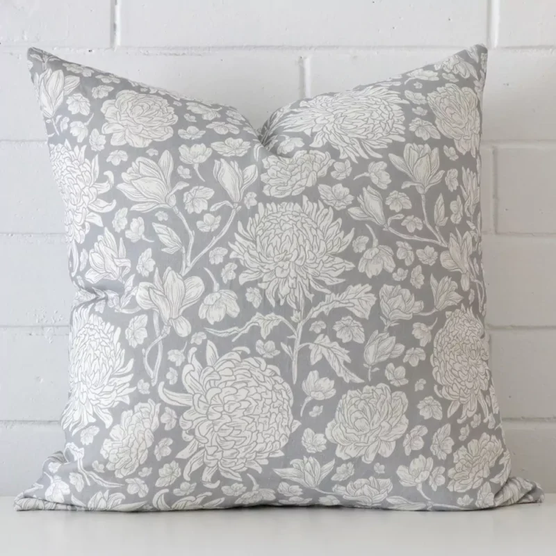mia-linen-light-blue-floral-cushion-cover-sc1009-45 A bold floral linen cushion in a sleek square size with a light blue tone of colour.