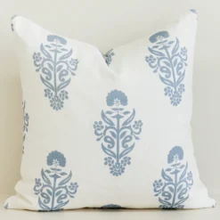 Mia Linen Light Blue Patterned Cushion Cover