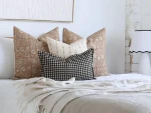 A mid century modern inspired bedroom arrangement.