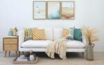 Our Mila cushions shown styled within a coastal themed room