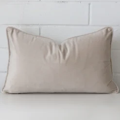 A graceful rectangle cushion made from a velvet fabric.