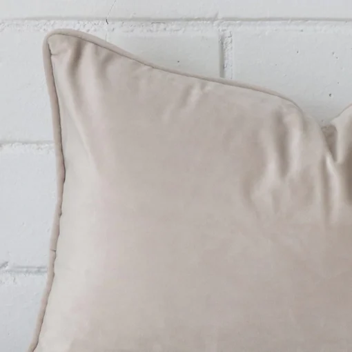 A close up image of this rectangle cushion. The image shows details of its velvet fabric.