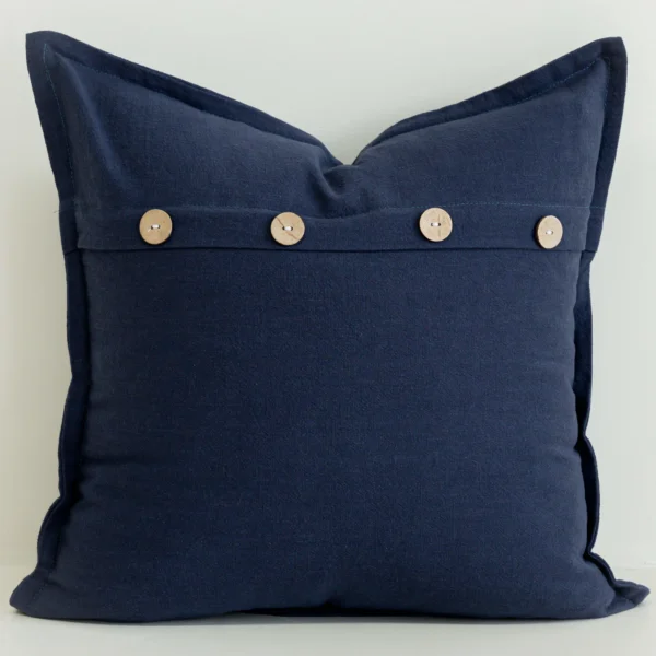 Navy Linen Button Cushion Cover