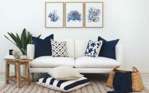 Our New England range of cushions inspired by Hamptons design in a light themed room