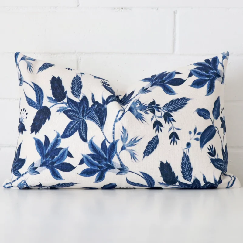 new-england-lily-rectangular-cushion-cover-30cm-x-50cm-sc619-30b A hero shot of a floral rectangle cushion cover. It is made from a deluxe linen fabric.