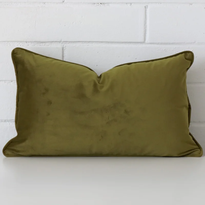 olive-velvet-rectangular-cushion-cover-30cm-x-50cm-sc769-30 Here a olive velvet cushion is shown styled against a white wall. It has a rectangle design.