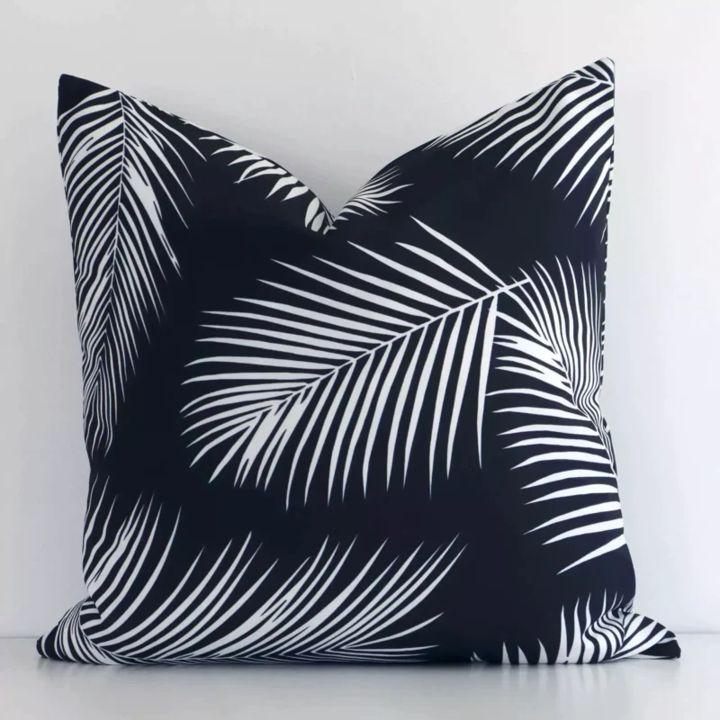 otama-palm-waterproof-black-and-white-outdoor-cushion-cover---sc696-45 A graceful square black-and-white cushion with a palm style on durable outdoor fabric.