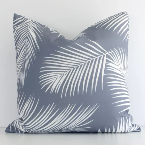 An alluring outdoor square cushion cover in grey. It features an attractive palm style.