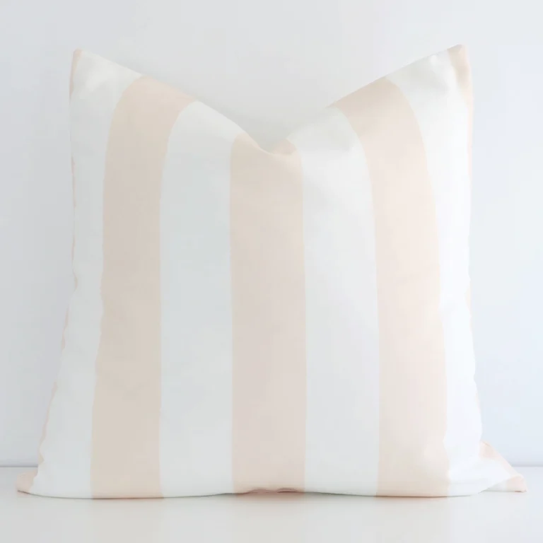 Lovely beige striped cushion made from outdoor fabric and in an elegant large size.