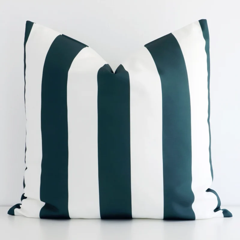 otama-striped-waterproof-green-large-outdoor-cushion-cover-large-SC933-55 Lovely green striped cushion made from outdoor fabric and in an elegant large size.