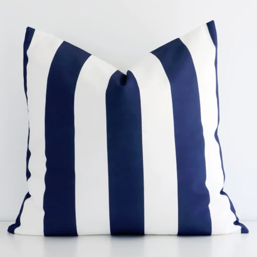 Charming navy outdoor cushion cover in a stylish large size with navy stripe colouring.