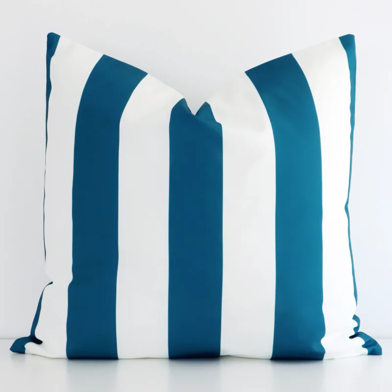 otama-striped-waterproof-teal-large-outdoor-cushion-cover---large---sc725-55 Front view of stripe large cushion. Crafted from a special outdoor material in a teal colour.