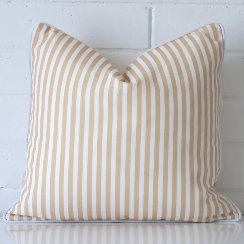 piha-waterproof-beige-outdoor-cushion-cover-large-sc915-45 A hero shot of a square cushion cover. It is made from a deluxe outdoor fabric and features a beige colour.