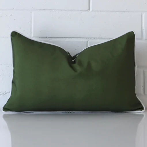 Gorgeous outdoor rectangle cushion in an olive green colour.