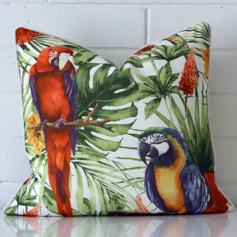 piha-waterproof-parrot-tropical-outdoor-cushion-cover-sc925-45 A bold outdoor cushion in a sleek square size.