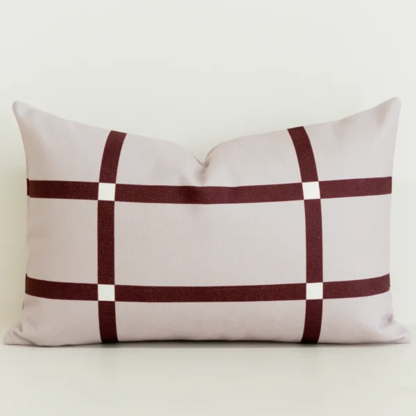 Pink windowpane check cushion cover, cotton-linen rectangle.