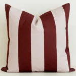 Wide stripe cushion cover in burgundy and pink, cotton-linen.