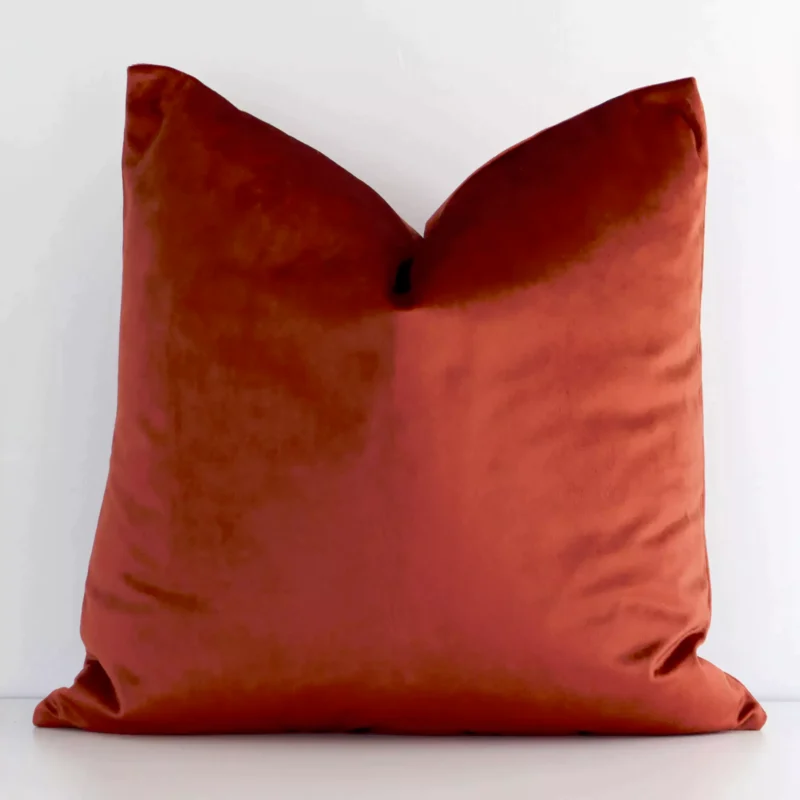 rust-velvet-linen-cushion-cover---sc657-45 A graceful square rust cushion with a solid colour style on durable velvet fabric.