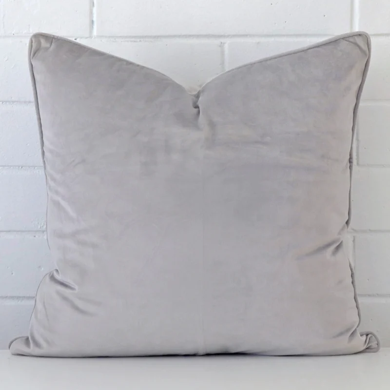 silver-grey-velvet-cushion-cover-55cm-x-55cm-sc495-55c A hero shot of a large cushion cover. It is made from a deluxe velvet fabric and features a silver grey colour.