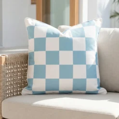 Isla Aqua Waterproof Check Outdoor Cushion Cover