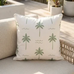 Isla Green Waterproof Palm Tree Outdoor Cushion Cover