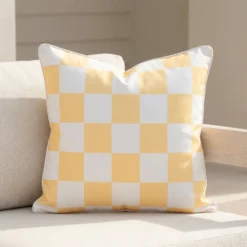 Isla Lemon Yellow Waterproof Check Outdoor Cushion Cover