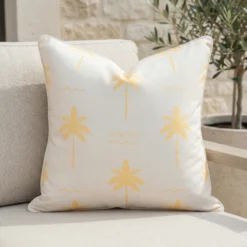 Isla Lemon Yellow Waterproof Palm Tree Outdoor Cushion Cover