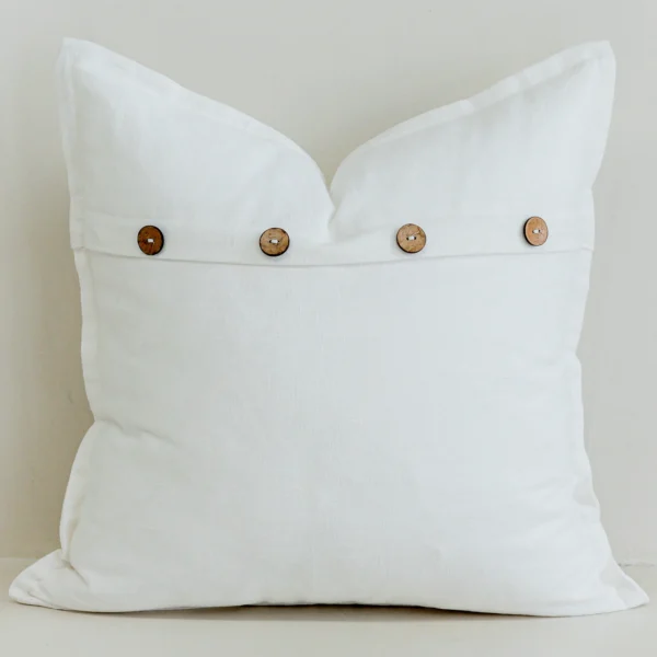 White Linen Button Cushion Cover
