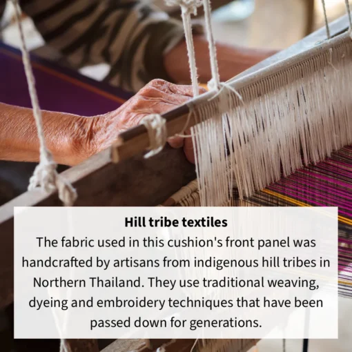 A wooden loom is being used for weaving by a Thai lady.