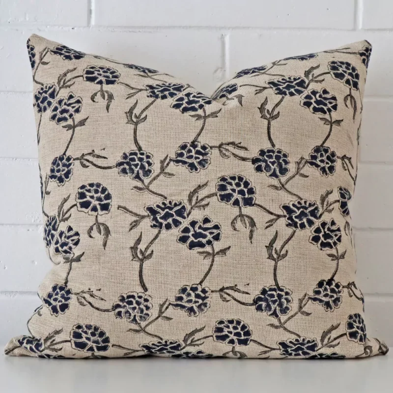 zephyr-floral-designer-cushion-cover-art113-55c Here a designer cushion is shown styled against a white wall. It has a large size and features a floral style.